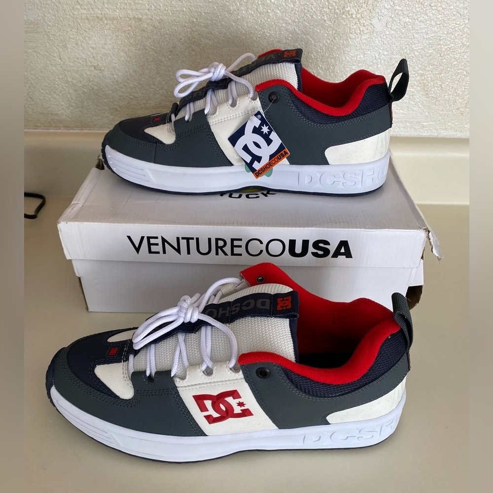 DC Men’s Gray, White & Red Skate Sneakers